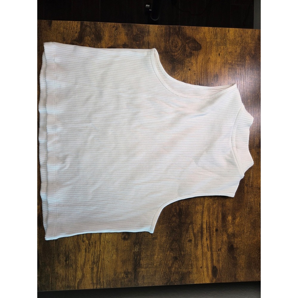 Old Navy Womens XL Cream Ribbed High Mock Neck Sleeveless Cropped Tank Top